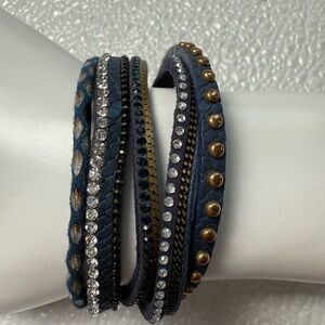 Bracelet Multi-Layered‎ Blue Leather Rhinestone Magnetic